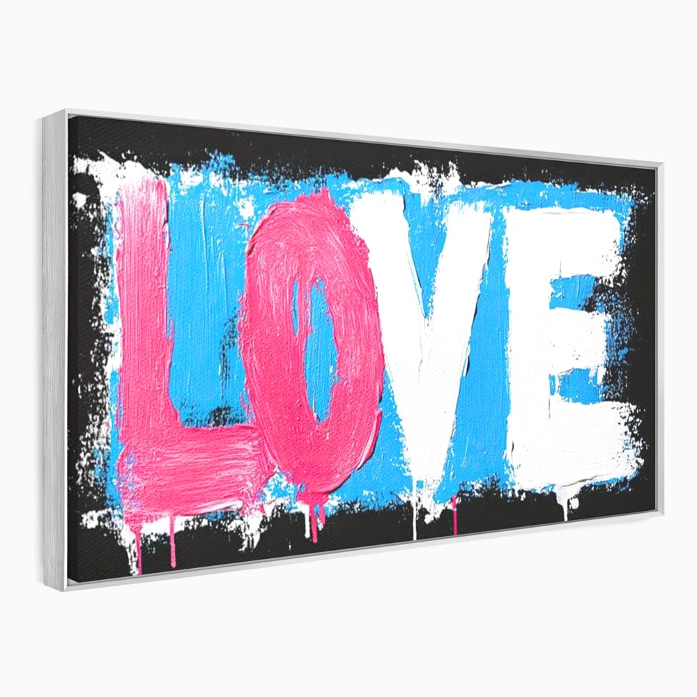 Tablou canvas cu tablou canvas cu mesajul love, in rama de aluminiu argintiu